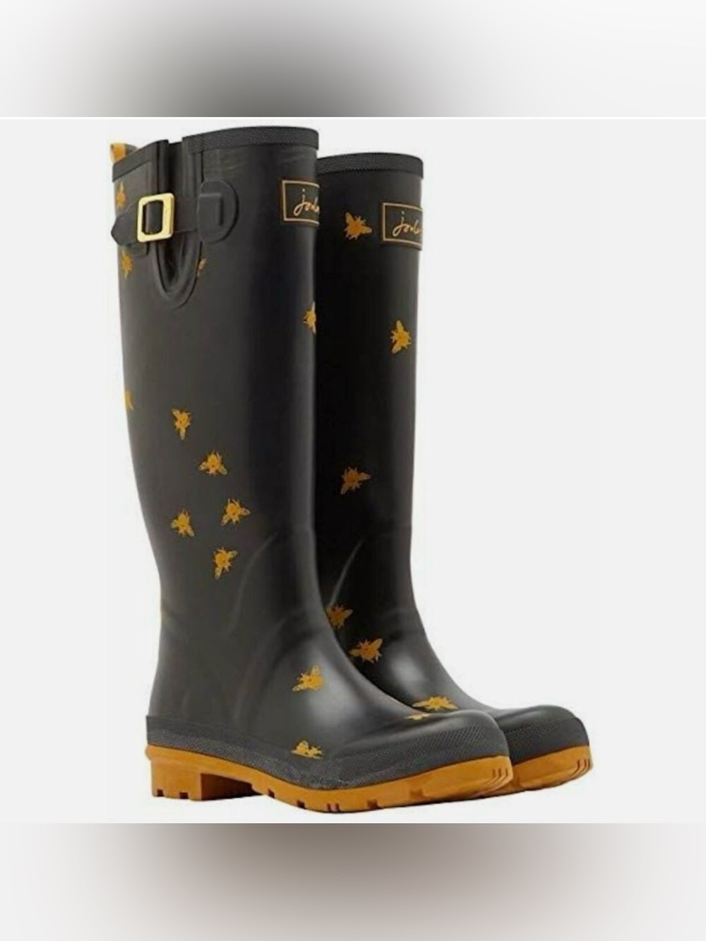 Joules WellyPrint High Shaft Waterproof Rain Boots Bee Pattern Size 7